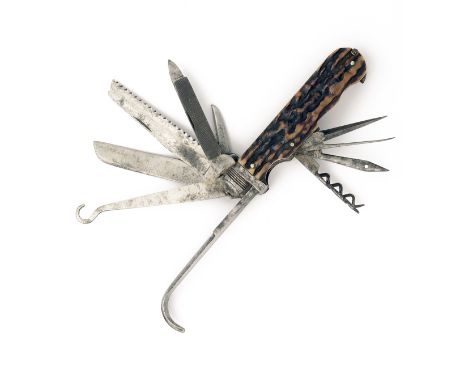 WILLEY, LIVERPOOL A SLIP-CASED VICTORIAN COACHMAN'S POCKET-KNIFE, circa 1880 and with 16 functions including large and small 