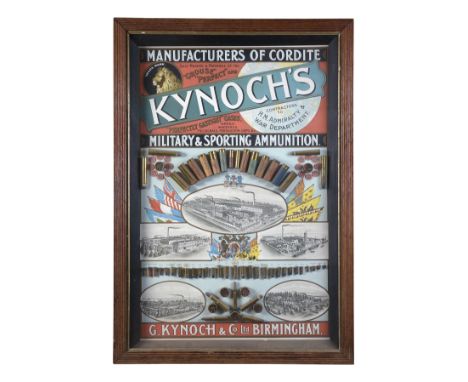 G. KYNOCH &amp; CO., BIRMINGHAM A RARE EARLY GLAZED CARTRIDGE AND METALLIC AMMUNITION ADVERTISING BOARD, pre 1888, with reede