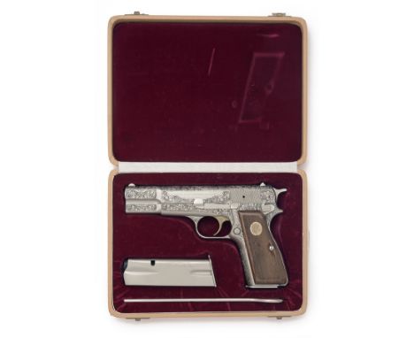 F.N., BELGIUM A FINE, CASED 9mm (PARA) SEMI-AUTOMATIC PISTOL, MODEL 'RENAISSANCE ENGRAVED BROWNING HI-POWER', serial no. T336