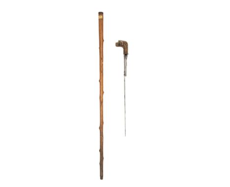 A SCARCE 7mm PINFIRE PISTOL &amp; DAGGER COMBINATION WALKING-STICK, UNSIGNED, no visible serial number, Spanish circa 1895, w