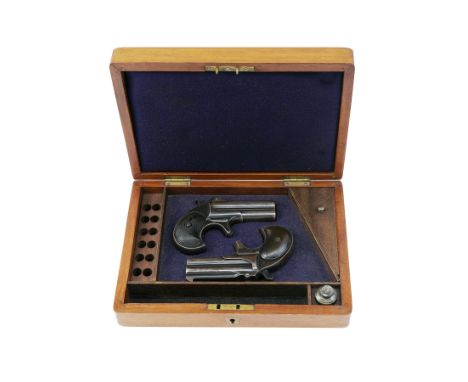 REMINGTON ARMS CO., USA A COMPOSED PAIR OF .41 (RIMFIRE) OVER-UNDER DERRINGERS, serial no's. 19 & L95193, IN A LATER CASE, ty