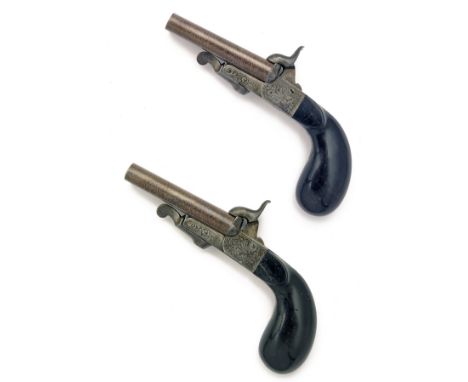 A PAIR OF 12mm (PINFIRE) DOUBLE-BARRELLED POCKET-PISTOLS SIGNED BOISSY, MODEL 'LEFAUCHEUX PATENT', serial no's. 8 & 9, French