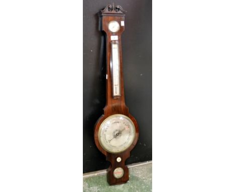 An oak wall hanging barometer and thermometer, J. Pastorelle of Liverpool 