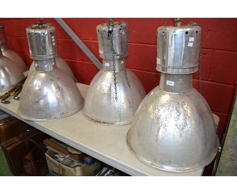 Industrial Lighting - Four large aluminium industrial lamps with shades (4)