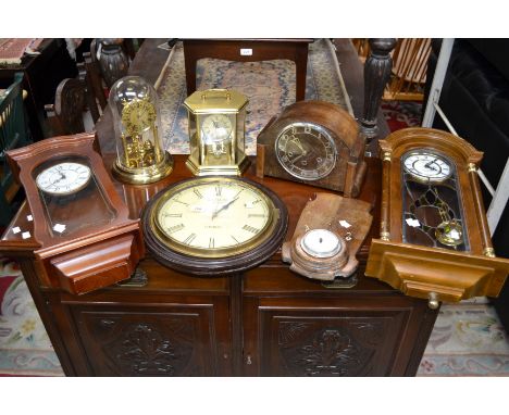Horology -  An oak Art Deco mantel clock; others including Smiths, Acctim, President, anniversary, barometer (7)