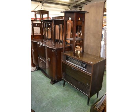 An Arts and Crafts style side table; a 1920's tin trunk; a 1920's piano stool; a mahogany nest tables; a retro style record c