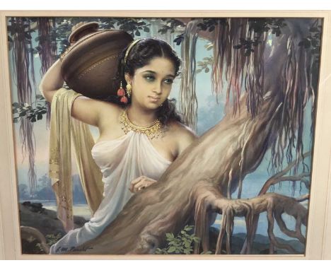 Dr Sambanand Monappa Pandit, FRSA, 1916-1993, portrait of a young Indian lady, gouache on paper, signed, 37cm x 45cm, in glaz
