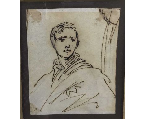 Sir Thomas Lawrence, pen sketch portrait - George 4th Earl of Aberdeen, 7cm x 5.5cm, mounted in glazed frame