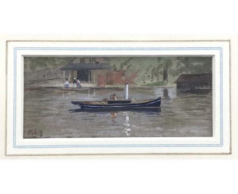 Mary Foster, 19th century watercolour sketch of The Steamer Sandrin, 4cm x 10cm, in glazed frame.
Provenance: From the Estate