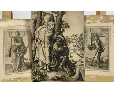 Lucas van Leyden, three engravings - Susan and the Elders, 20cm x 14cm and two others laid on card, 11.5cm x 7cm, unframed (3