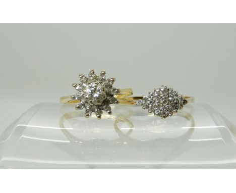 An 18ct gold diamond flower ring central diamond estimated approx 0.30cts finger size K, weight 3.1gms, together with a lozen