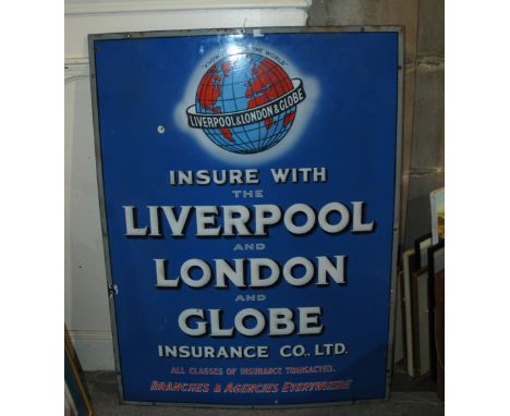 An enamel advertising sign, The Liverpool and London and Globe Insurance Co. Ltd, 102 x 67cm Condition Report: Available upon