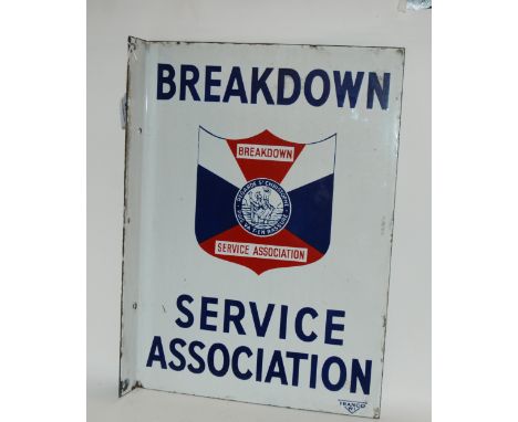 An enamel double-sided advertising sign for Breakdown Service Association, 58 x 38cm Condition Report: Available upon request