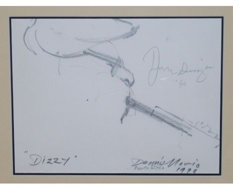 DENNIS MARIO RIVERA Portrait of Dizzy Gillespie, signed, conte sketch, dated, 1990, 20 x 26cm and another (2) Condition Repor