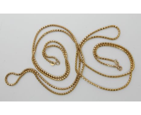 A 9ct gold fancy link long chain, length 80cm, another of the same pattern chain with a shorter length of 54cm, combined weig