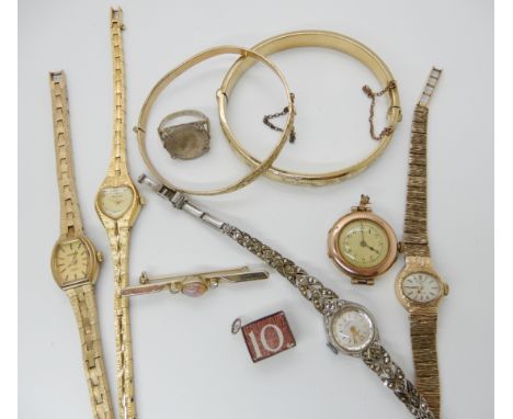 A 9ct gold ladies Rotary watch and a 9ct gold vintage watch head weight including mechanisms 27.1gms, a collection of ladies 