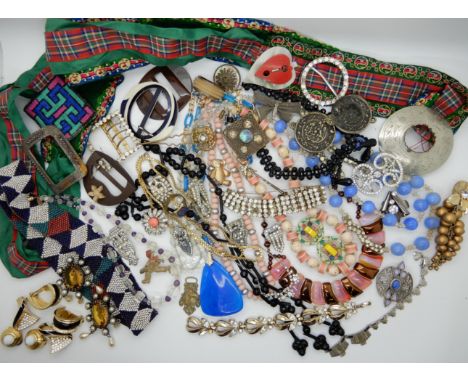 A pair of vintage Christian Dior Earrings designed by Mitchel Maer and three other pairs, vintage beads, brooches and a unusu