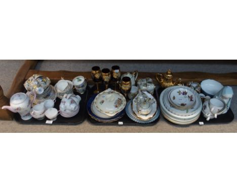 A Shelley flower decorated part coffee set, a Clare Crinoline Lady teaset, a Bunnykins food warmer, Italian decorated ruby ch
