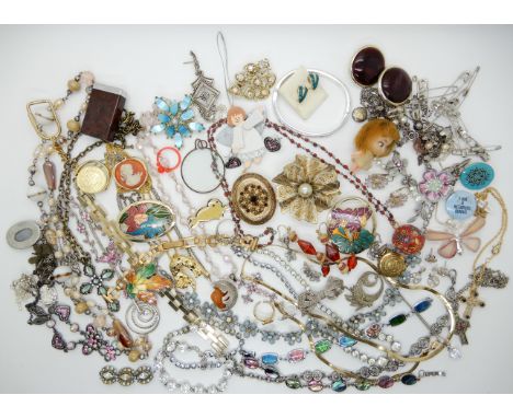 A Canadian silver and enamel maple leaf brooch, and other items of silver and costume jewellery Condition Report: Not availab