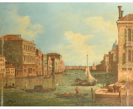20th Century School, gondolas crossing on a Venetian canal, oil on panel, indistinctly signed, 15.75" x 19.75" (40 x 50cm).