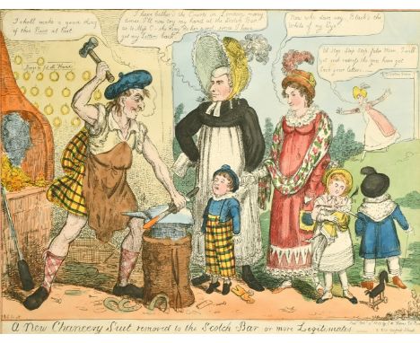 George Cruikshank, a scene at Gretna Green, hand coloured etching, 9" x 12.5", (23 x 32cm).