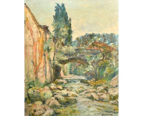 A. Romand, a rocky river landscape, oil on panel, signed, 23.75" x 19.75" (60 x 50cm).