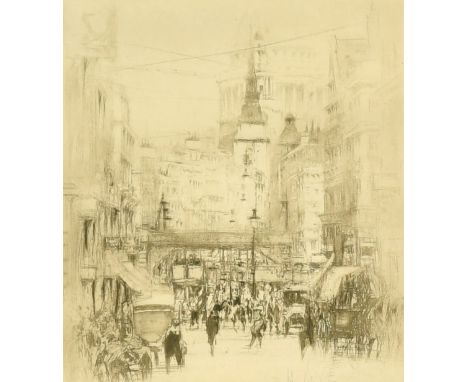 William Walcot, Ludgate Hill, etching, signed in pencil, label verso, 6.25" x 5.5", (16 x 14cm).
