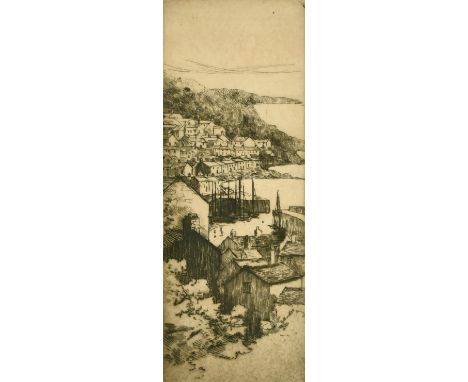 Mabel Oliver Rae (1868-1956) British, 'Mousehole', a view of the harbour, etching, signed and inscribed in pencil, 7.5" x 2.7