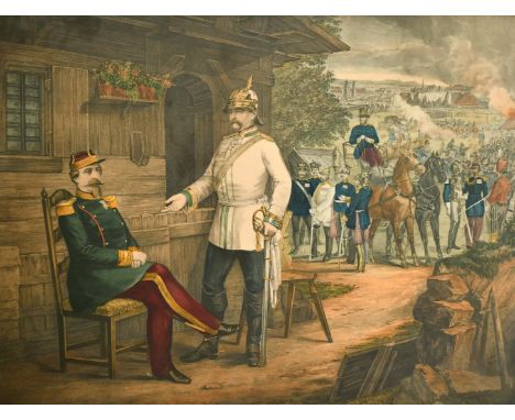 After F. Hartwich (19th Century) An interview of Napoleon III with Count Bismarck after the Battle of Sedan, 1870, hand colou