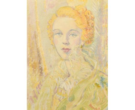 Norman, (mid-20th Century) A portrait of a lady with blond hair, oil on canvas, signed, 24" x 18".