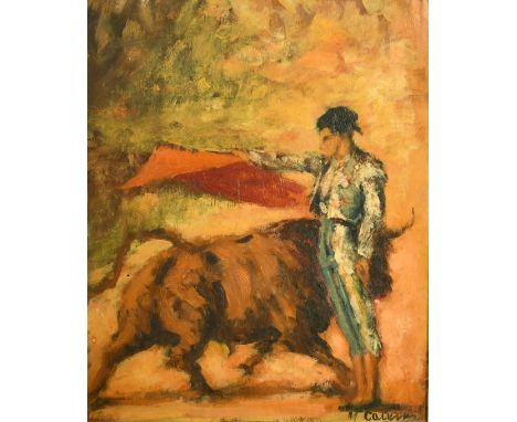 20th Century Continental School, a bull fighting scene, oil on panel, indistinctly signed, 16" x 13" (41 x 33cm).
