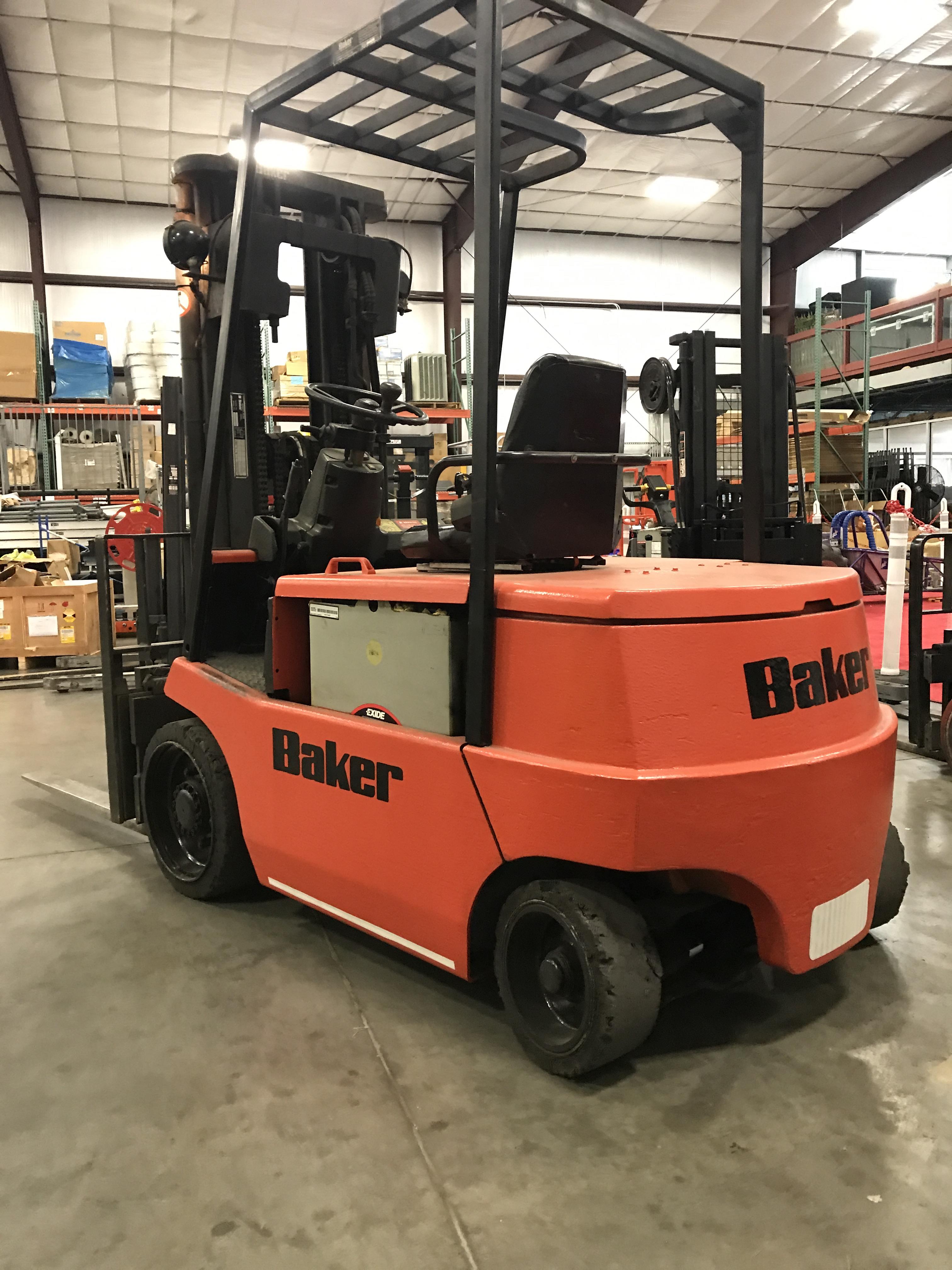 BAKER ELECTRIC FORKLIFT, 36V, APPROX. 5,000 LB LIFT CAP. 11,139 HOURS
