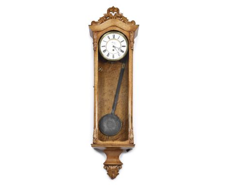 A Biedermeier Birdseye Maple Vienna wall regulatorthe dial signed F. Sitto in Vien the rectangular glazed case with arched co