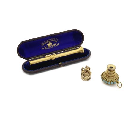 A selection of Victorian gold and gold-plated noveltiesvarious makers and dates Comprising: a gold-plated propelling pencil w