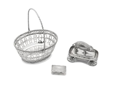 A Dutch silver swing-handled basket and other silver itemsAdam von de Goorberg, Delft 1785 Oval form with bead rim, the sides