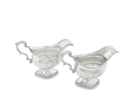 A pair of George III silver sauceboatsmaker's mark possibly H.A,  London 1774Each oval bellied form on shaped-oval bases with