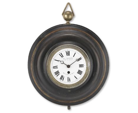 A late 19th century French tôle peinte wall timepiecethe dial and movement signed Paul Carnier, the movement with Samuel Mart
