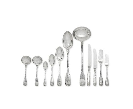 A Victorian silver Fiddle, Thread and Shell pattern  table service of flatware with modern knivesFrancis Higgins III, London 