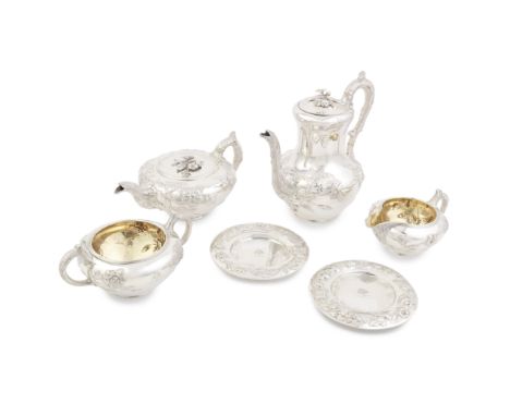 A Victorian silver six-piece tea and coffee serviceJohn Figg of London, London 1838, 1839 and 1843 Comprising: a baluster cof