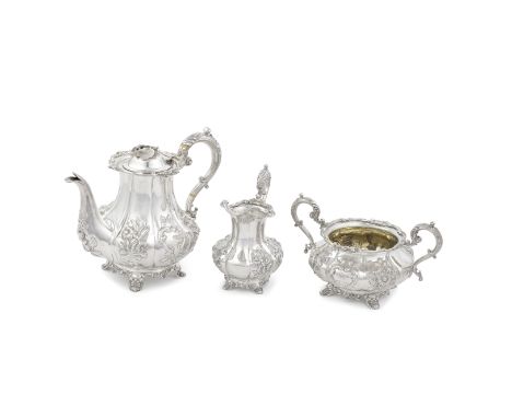 A Victorian silver three-piece coffee serviceWilliam Bateman &amp; Daniel Ball, London 1840 Compressed baluster form with flu