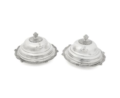 A matched pair of Victorian silver entrée dishes and coversJames Charles Edington, London 1842 and 1843, also incuse stamped 
