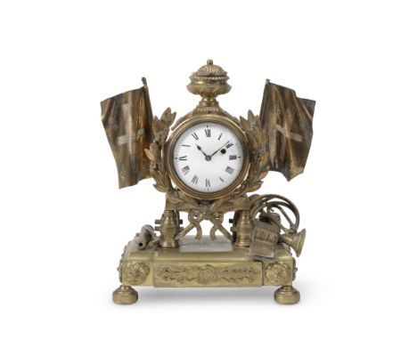 An early 20th century French gilt brass 'pendule d'officier' travel clock together with a brass timepiecethe first with dial 