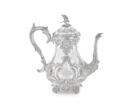 HISTORICAL INTEREST: a Victorian silver coffee pot together with a   silver kettle on burner standthe first, Martin Hall &amp