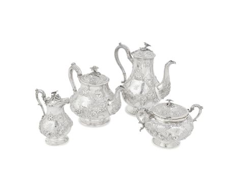 A Victorian four-piece silver tea and coffee serviceby Daniel and Charles Houle, London 1859, teapot 1861Of baluster form, pr