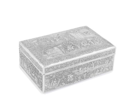 A large Chinese Export silver box蔡生和 Cai Sheng character mark to base circa 1900 Rectangular in form, the cover hinged and ge