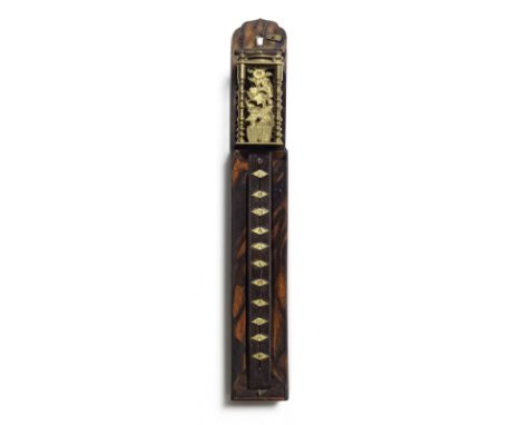 A 19th century Japanese hardwood Shaku-dokeisigned for Kuniyuki 国行the backboard with a shaped top with hanging aperture over 