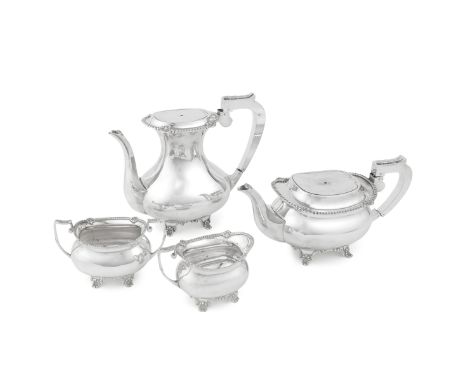 A silver four-piece tea and coffee serviceCharles S Green &amp; Co Ltd, Birmingham 1952 In the George III style, plain oval b