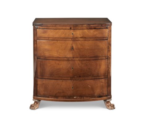 A small North European second quarter 19th century Biedermeier mahogany bowfront commodeprobably German1820-1840, with four l