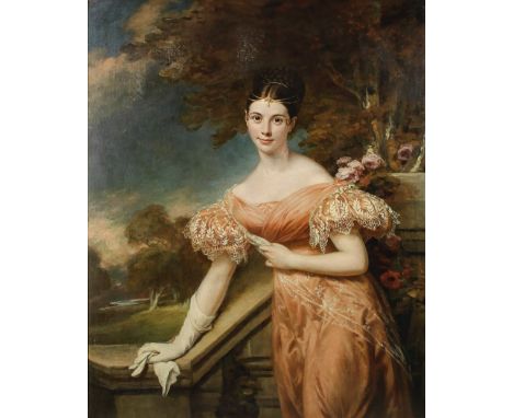 English School, 19th CenturyPortrait of a lady in an orange dressoil on canvas 127.3 x 101cm (50 1/8 x 39 3/4in).This lot is 