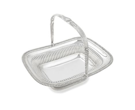A George IV silver swing-handled basketPhilip Rundell, London 1822 Oblong form with tongue and dart rim, tapering sides with 